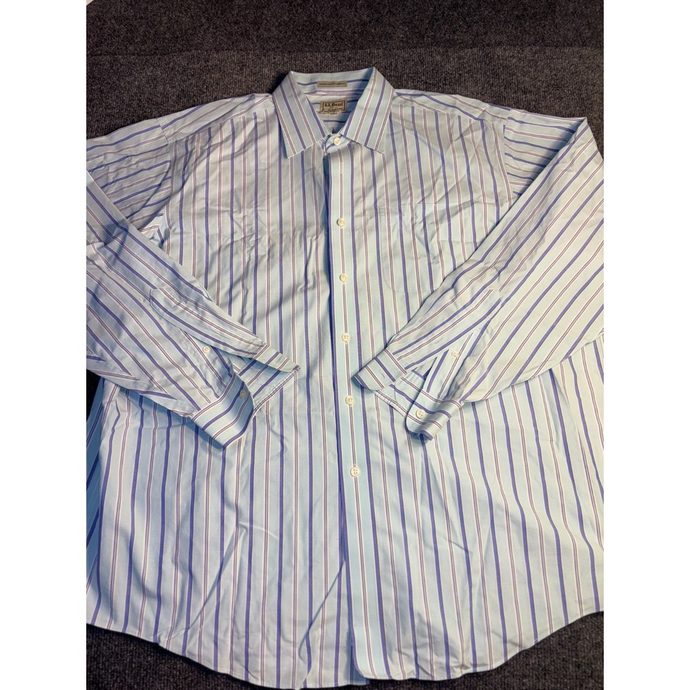 L.L. Bean Button Up Shirt Mens XL Multicolor Striped Regular Fit Stain Resistant